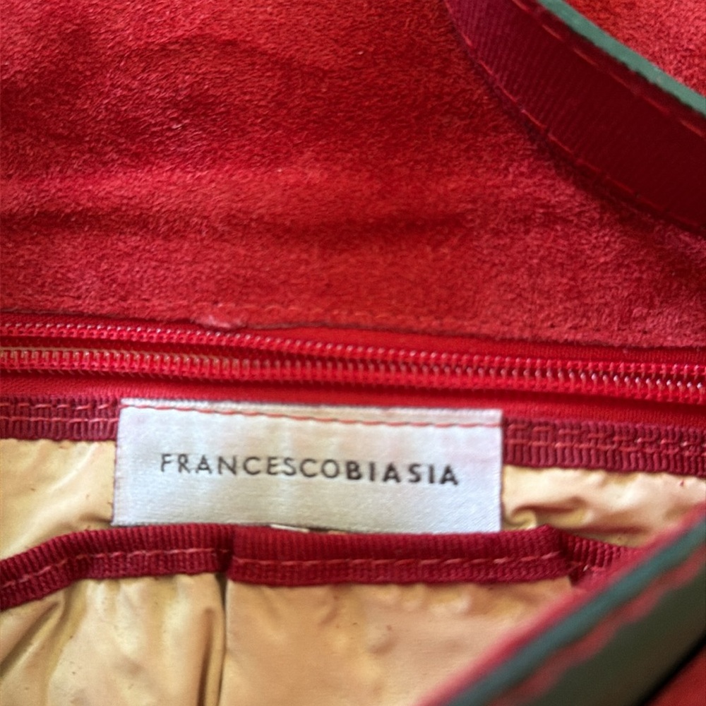 Francesco Biasia Army Green Deep Red Leather N Suede Shoulder Bag MINT condition - Picture 9 of 16